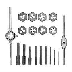 Набор метчиков и плашек М3-М12, плашко-метчикодержатель, 20 предметов, пластиковый бокс Sparta 773105 - фото 751823