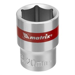 Головка торцевая, 20 мм, шестигранная, CrV, под квадрат 1/2, хромированная Matrix 13120 - фото 754093