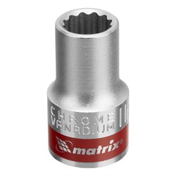 Головка торцевая, 11 мм, двенадцатигранная, CrV, под квадрат 1/2, хромированная Matrix 13682 - фото 754137