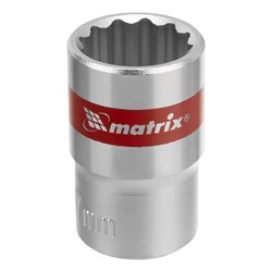 Головка торцевая, 17 мм, двенадцатигранная, CrV, под квадрат 1/2, хромированная Matrix 13690 - фото 754172