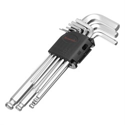 Набор ключей имбусовых HEX, 1.5-10 мм, CrV, 9 шт, удлиненные, сатин, с шаром Matrix 11233 - фото 754729