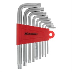 Набор ключей имбусовых Torx , 9 шт, T10-T50, CrV, коротких, с сатинированным покрытием Matrix 12305 - фото 754801