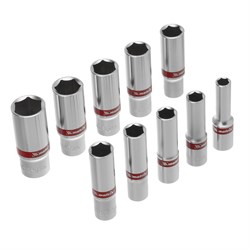 Набор удлиненных торцевых головок 3/8", 6 гранные, CrV, 8-19мм, 10 штук Matrix 13591 - фото 757029