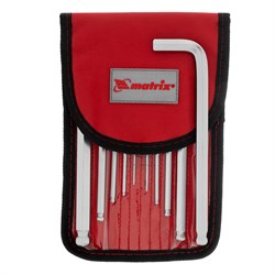 Набор ключей имбусовых HEX, 1.5-12 мм, CrV, 10 шт, удлиненных, шарообразный наконечник, с сатинированным покрытием, чехол Matrix 12311 - фото 757174