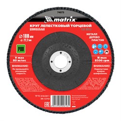 Круг лепестковый торцевой, P 80, 180 х 22.2 мм Matrix 74075 - фото 765196