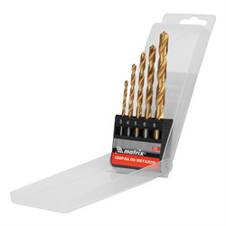 Набор нитридтитановых сверл по металлу, 3-4-5-6-8 мм, HSS, 5 шт, пластиковая коробка, цилиндрический хвостовик Matrix 72383 - фото 765612