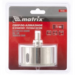 Сверло алмазное по керамограниту, 75 х 67 мм, трехгранный хвостовик Matrix 726753 - фото 766608