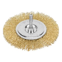 Щетка для дрели 100 мм, плоская со шпилькой, латунированная витая проволока Matrix 74450 - фото 768485