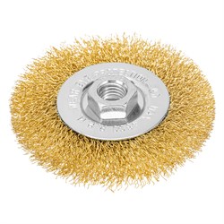Щетка для УШМ, 100 мм, М14, плоская, латунированная витая проволока Matrix 74650 - фото 768887