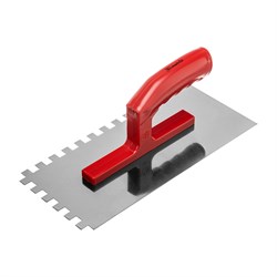 Гладилка стальная, 280 x 130 мм, зеркальная полировка, пластмастмассовая ручка, зуб 10 x 10 мм Matrix 86779 - фото 771587