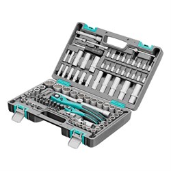 Набор инструментов 1/2", 1/4", CrV, 12 гранные головки, пластиковый кейс, 109 предмета Stels 14122 - фото 777123