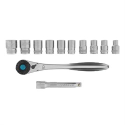 Набор торцевых головок, трещотка 120 зубьев, 1/2", CrV, 12 предметов Gross 14138 - фото 781678