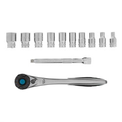 Набор торцевых головок, трещотка 120 зубьев, 1/4", CrV, 12 предметов Gross 14141 - фото 781712