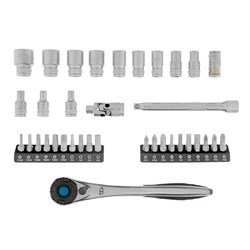 Набор торцевых головок, трещотка 120 зубьев, 1/4", CrV, 36 предметов Gross 14142 - фото 781727