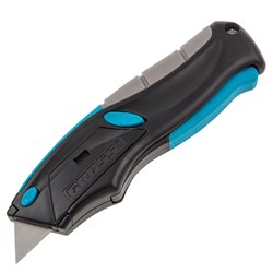 Нож ремонтно-монтажный, трехкомпонентная рукоятка, автовыброс, возврат лезвия, пистолетного типа, 170 мм, 5 запасных лезвий Gross 78870 - фото 785636