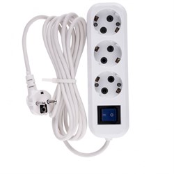 Удлинитель бытовой, с заземлением и выключателем, 3 м, 3 розетки, 10 A, серия УХз10 Denzel 95971 - фото 794508