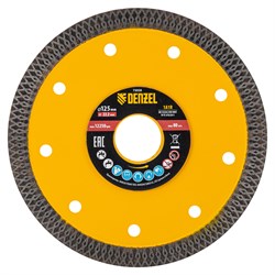 Диск алмазный отрезной 125 х 22,2мм, сплошной, супертонкий, горячий пресс, сухой/мокрый рез Denzel 73058 - фото 797343