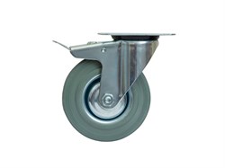 Колесо поворотное серая резина SCB 63 f 160 мм с тормозом 1027215 - фото 817286