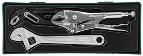 Набор инструмента (переставные клещи, ручные тиски и разводной ключ) Jonnesway 3 предмета в ложементе P2803ST