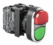 Сдвоенная нажимная кнопка EMAS красно-зеленая выступающая (1НО+1НЗ) B102K21KY
