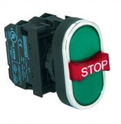 Тройная нажимная кнопка EMAS с аварийной кнопкой STOP зеленая (2НО+1НЗ) B121B30YY