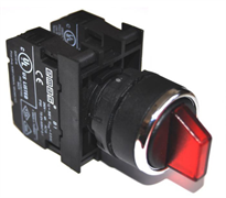 Переключатель EMAS 2-0-1 с подсветкой светодиод 100-230V AC, с фиксацией, красный 2НО B1K1SL30K