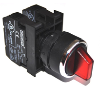 Переключатель EMAS 2-0-1 с подсветкой светодиод 100-230V AC, с фиксацией в 1 положении, красный 2НО B1K1SL31K