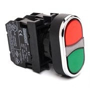 Сдвоенная нажимная кнопка EMAS красно-зеленая (1НО+1НЗ) с блоком подсветки B132K20KY