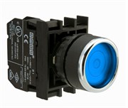 Нажимная кнопка EMAS с фиксацией, с подсветкой белый светодиод 12-30V AC/DC, синяя (1НО) B150FM