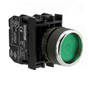 Нажимная кнопка EMAS с фиксацией, с подсветкой зеленый светодиод 12-30V AC/DC (1НО+1НЗ) B192FY