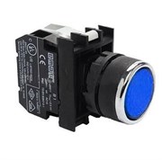 Нажимная кнопка EMAS синяя с подсветкой синим cветодиодом 100-230V AC (1НО) B1M0DM