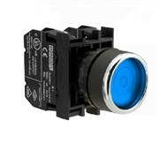 Нажимная кнопка EMAS синяя с фиксацией, с подсветкой синим cветодиодом 100-230V AC (2НО) B1M1FM