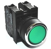 Нажимная кнопка EMAS зеленая с подсветкой зеленым светодиодом 100-230V AC, (2НЗ) B2Y2DY