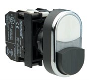 Сдвоенная нажимная кнопка EMAS черно-белая выступающая (1НО+1НЗ) с блоком подсветки B132K21HB