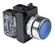 Нажимная кнопка EMAS синяя с подсветкой синим cветодиодом 100-230V AC (2НО) CM1M1DM