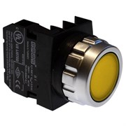 Нажимная кнопка EMAS круглая, без фиксации (1НО+1НЗ), 30мм, желтая H102DS