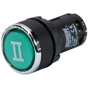 Нажимная моноблочная кнопка EMAS зеленая с маркировкой "II", 22 мм, IP 40 (1НО+1НЗ) MB102DY1