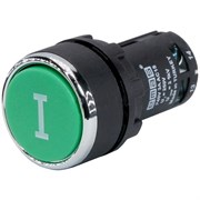 Нажимная моноблочная кнопка EMAS зеленая с маркировкой "I", 22 мм, IP 40 (1НО+1НЗ) MB102DY2