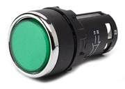 Нажимная моноблочная кнопка EMAS зеленая 22 мм, IP 40 (1НЗ) MB200DY