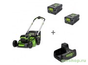 Комплект: Газонокосилка самоходная аккумуляторная 60V GREENWORKS GD60LM51SP + 2 Аккумулятора G60B4 + Быстрое зарядное устройство G60DC10 Greenworks 25143071