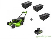Комплект: Газонокосилка аккумуляторная GREENWORKS, 82V, 76см, самоходная, бесщеточная, без АКБ и ЗУ + 3 Аккумулятора G82B5 + Зарядное устройство G82C2 Greenworks 25192071