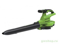 Воздуходувка - пылесос садовый аккумуляторный GREENWORKS GD40BVII, 40 В, бесщеточный, с 1хАКБ 4 А.ч и ЗУ Greenworks 2406907UB Воздуходувка - пылесос садовый аккумуляторный GREENWORKS GD40BVII, 40 В, бесщеточный, с 1хАКБ 4 А.ч и ЗУ Greenworks 2406907UB