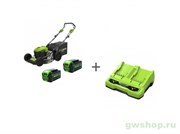 Комплект: Газонокосилка аккумуляторная Самоходная G-MAX 40V GREENWORKS GD40LM46SP + Два аккумулятора 5 А.ч + ЗУ G40UC8 в подарок (кол-во ограничено) Greenworks 2506807promo, 2938807