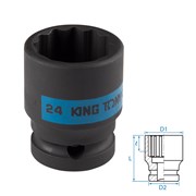 Головка торцевая ударная двенадцатигранная 1/2", 24 мм KING TONY 453024M TONY