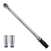 Динамометрический ключ серии "EXACT", 1/2", 60-340 Нм, для левой и правой резьбы, футляр, в комплекте 2 торцевые головки KING TONY P34462-2DG TONY