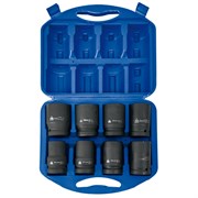 Набор глубоких торцевых головок 1", шестигранные, 24-41 мм, для мультипликатора,  8 предметов МАСТАК 100-68008C 100-68008C