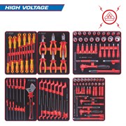 Набор инструментов "HIGH VOLTAGE" для тележки, 6 ложементов, 117 предметов KING TONY 932-117VEMRVD TONY