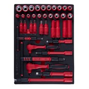 Набор торцевых диэлектрических головок с принадлежностями 1/4", 3/8", шестигранные, 5-19 мм, ложемент, 38 предметов KING TONY 9-55VE01MRV TONY