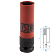 Головка торцевая ударная глубокая 1/2", 15 мм, тонкостенная, пластиковая защита KING TONY 494515M TONY