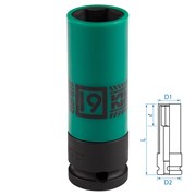Головка торцевая ударная глубокая 1/2", 19 мм, тонкостенная, пластиковая защита KING TONY 494519M TONY